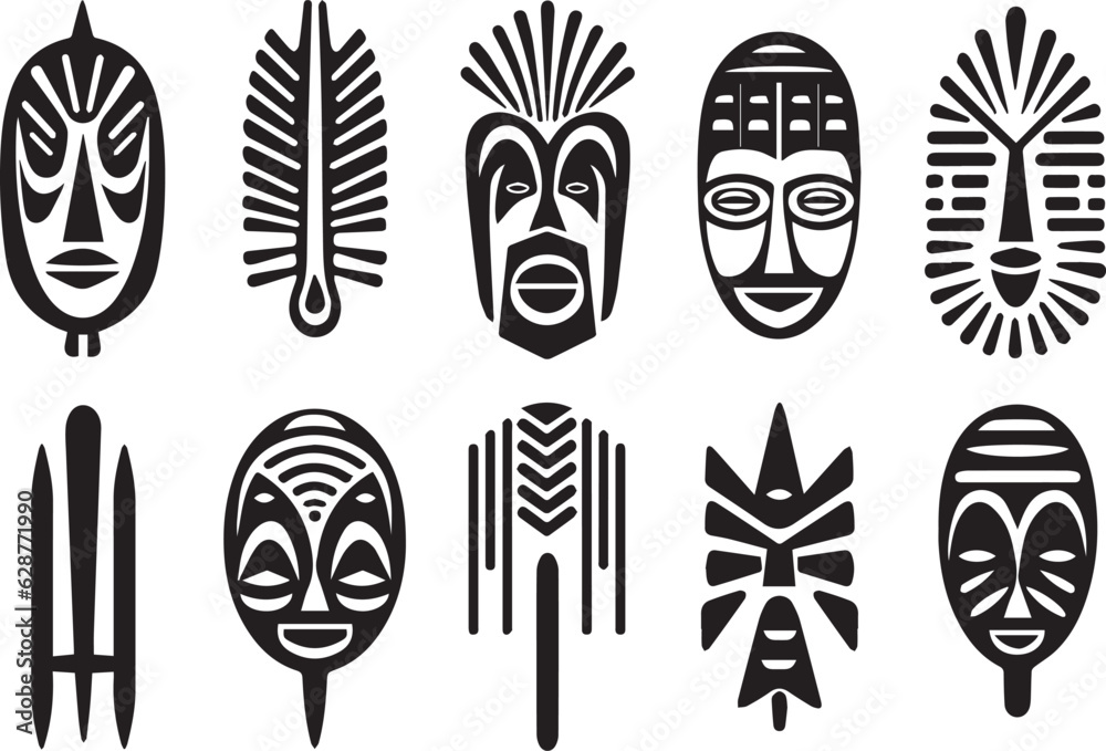 Wall mural Set of African Tribal Masks, Tribal Masks vector illustration