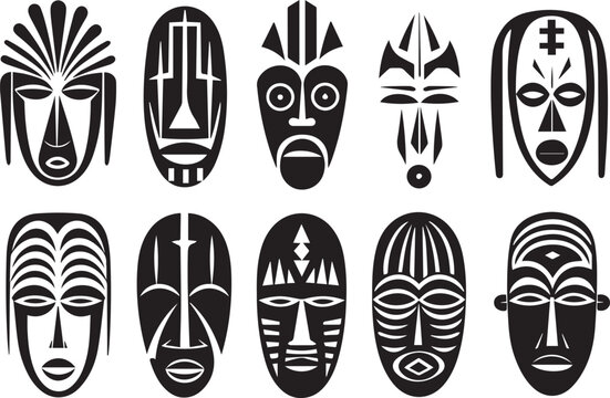 Set of African Tribal Masks, Tribal Masks vector illustration