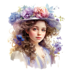 Watercolor Victorian Lady Transparent Background PNG