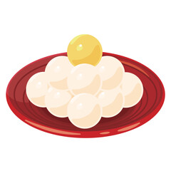 赤皿に盛られた月見団子1