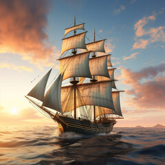 Obraz premium A magnificent sailboat, yacht floating on a beautiful sea, Generative AI