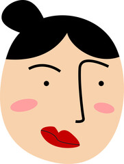 Beauty woman with red lips and a bun hair character