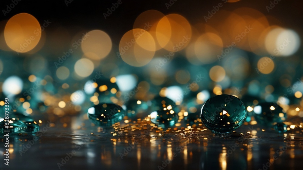 Poster Generative AI : Emerald Green and Cream bokeh abstract background.
