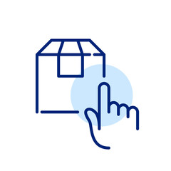 Obraz premium Finger clicking on package. Ordering parcel delivery. Pixel perfect, editable stroke icon
