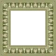 Vector golden and green square classic greek ornament. European ornament. Border, frame Ancient Greece, Roman Empire..