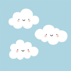 cute face clouds illustration vector white background - 628774758