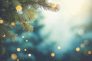 Fototapeta na wymiar Christmas tree branches on blurred background