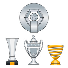 Vector graphic illustration of French Football Trophy, Super Cup Trophy, French Cup, League Cup. French Football Trophy. © Dabelyu_lbs
