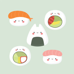 cute sushi icon illustration vector white background
