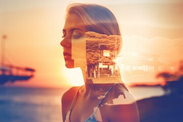 Double Exposure Summer Themed Portrait of a Woman © AberrantRealities