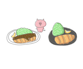 豚カツと豚さんのイラスト
