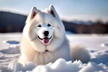 Naklejka premium an adorable, cute Samoyed puppy, Generative AI