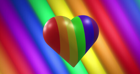 Composite of pride lgbtq rainbow heart on rainbow background