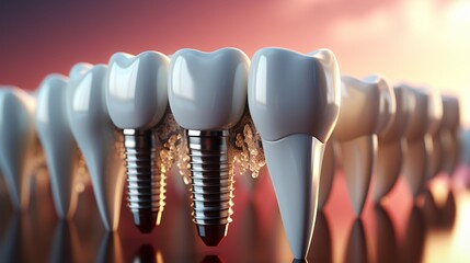 Anatomy of healthy teeth and tooth dental implant in human denture.