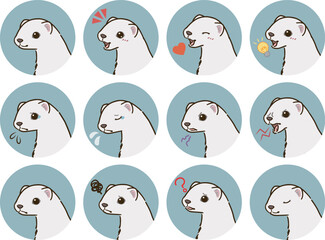 オコジョの表情アイコンセット（冬毛）