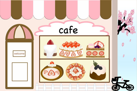 a bakery and coffee shop cafe  with glass window and bakery products.
