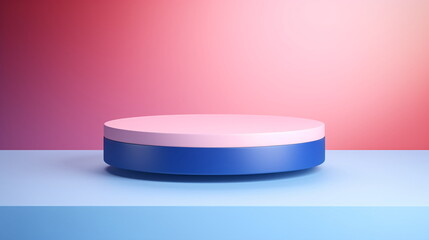 3d background products display blue and pink podium. stand to show cosmetic product on podium 3d. Stage showcase on pedestal display blue and pink background studio. Generative ai