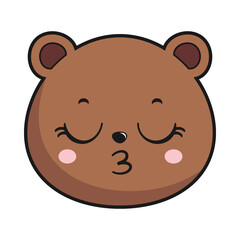 Bear Kiss Face Head Kawaii Sticker Isolated