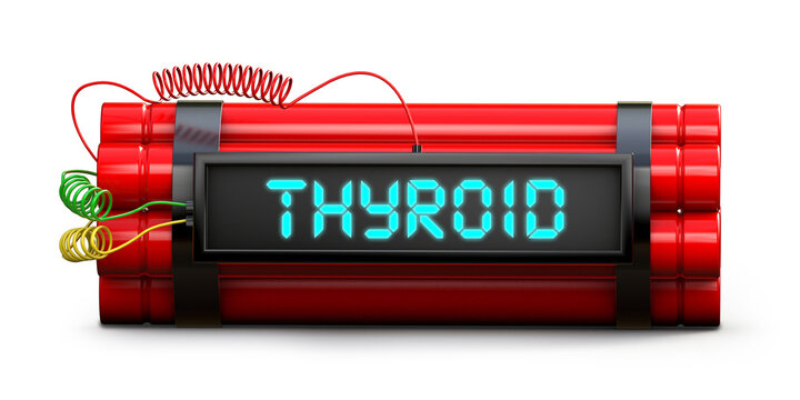 Time bomb explosive with thyroid word on timer isolated on white background. 3d illustration.