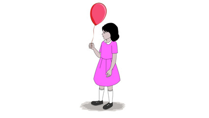 The girl stands in the balloon