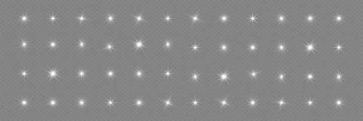 White glowing light explodes on a transparent background. Shiny magical dust particles. Bright Star. Transparent shining sun, bright flash. Vector sequins.