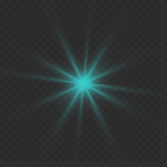Sun flare with beams and spotlights. Sunlight special lens flare light effect. On a transparent background.