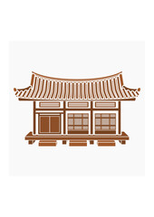 Editable Vector Illustration of Flat Monochrome Style Front View Wide Traditional Hanok Korean House Building for Artwork Element of Oriental History and Culture Related Design