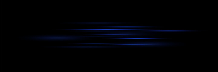 Abstract blue speed neon light effect on black background. Vector illustration.