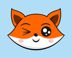 Fox Winking Face Head Kawaii Sticker