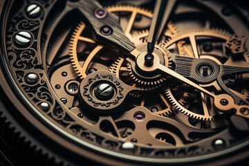 Fototapeta na wymiar close up detail of an old time watch gears - Generative AI