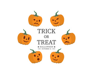 Set of cute cartoon pumpkins for your design in halloween celebration. Different shapes of orange pumpkin expressions arranged.
Flat style vector illustration on white background.