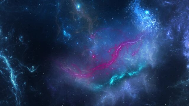 4k video Space Nebula Loop background moving stars space background nebula. clouds star field outer space. Bursting Galaxy, Electric Space light. Titles, Intro, Logo Reveal, Effect, Style and Scene.
