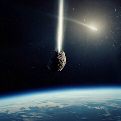Meteorite direction Earth, meteor entering the atmosphere of planet earth, 