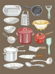 set of vector illustration bundles of cooking tools in the kitchen