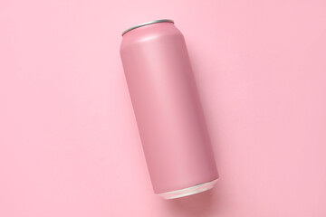 Can of soda on pink background