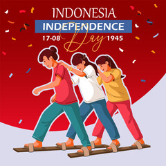 Happy Indonesian Independence Day. 17th of august balap bakiak competition illustration vector design. design for banner, poster and brochure