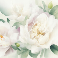 Soft pale white peony flower illustration
