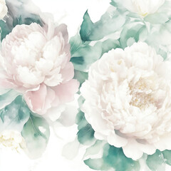 Soft pale peony flowers illustration