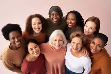 Generative AI - Embracing Diversity: Optimistic and Happy Women Standing in Unity, Celebrating Multicultural Sisterhood