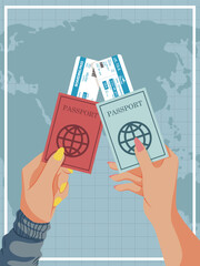 happy world tourism day. banner, brochure, poster design. illustration of a hand holding a passport.