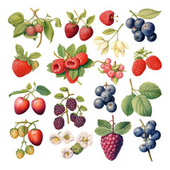 Blackberry, strawberry and raspberry isolated illustration on white background. generative ai.