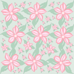 PINK FLOWERS PATTERN ON LIGHT GREEN BACKGROUND ILLUSTRATION