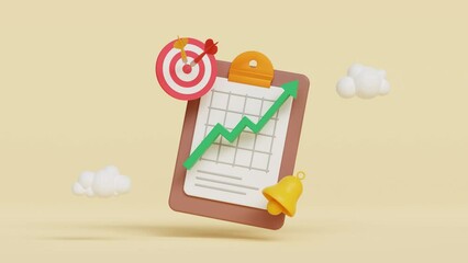 Project task management and effective time planning tools. Efficient work, project plan, fast progress, level up concept, assignment and exam, productivity solution icon. 3d looping animation