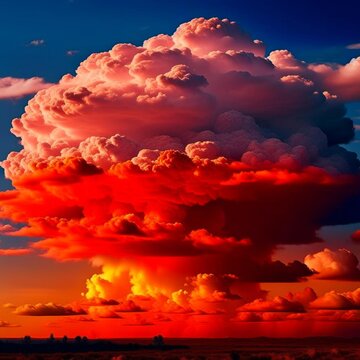 Red curly clouds in the sky.