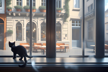 cats sitting in a cafe looking out the window 
generative AI
