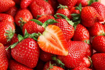 Texture of fresh strawberries as background
