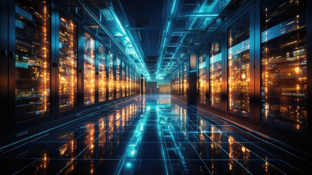 A massive data center with racks of servers