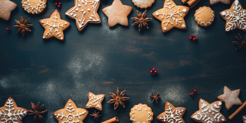 Christmas homemade gingerbread cookies background