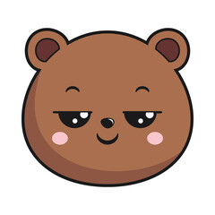 Bear Pensive Face Head Kawaii Sticker Isolated