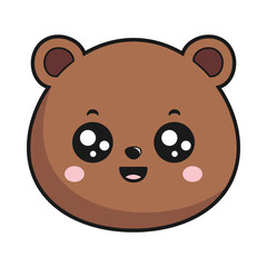 Bear Smiling Face Head Kawaii Sticker Isolated